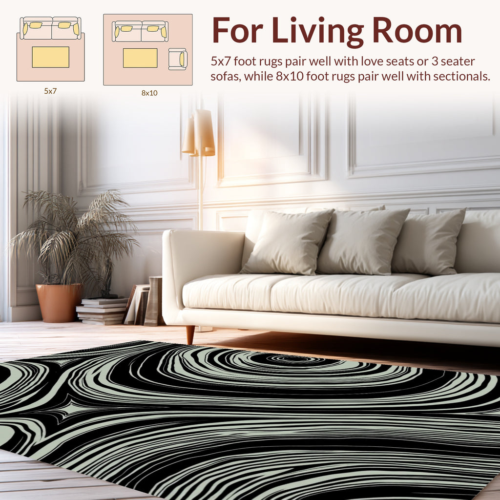 Abstract Swirls In Black Light Grey Rug