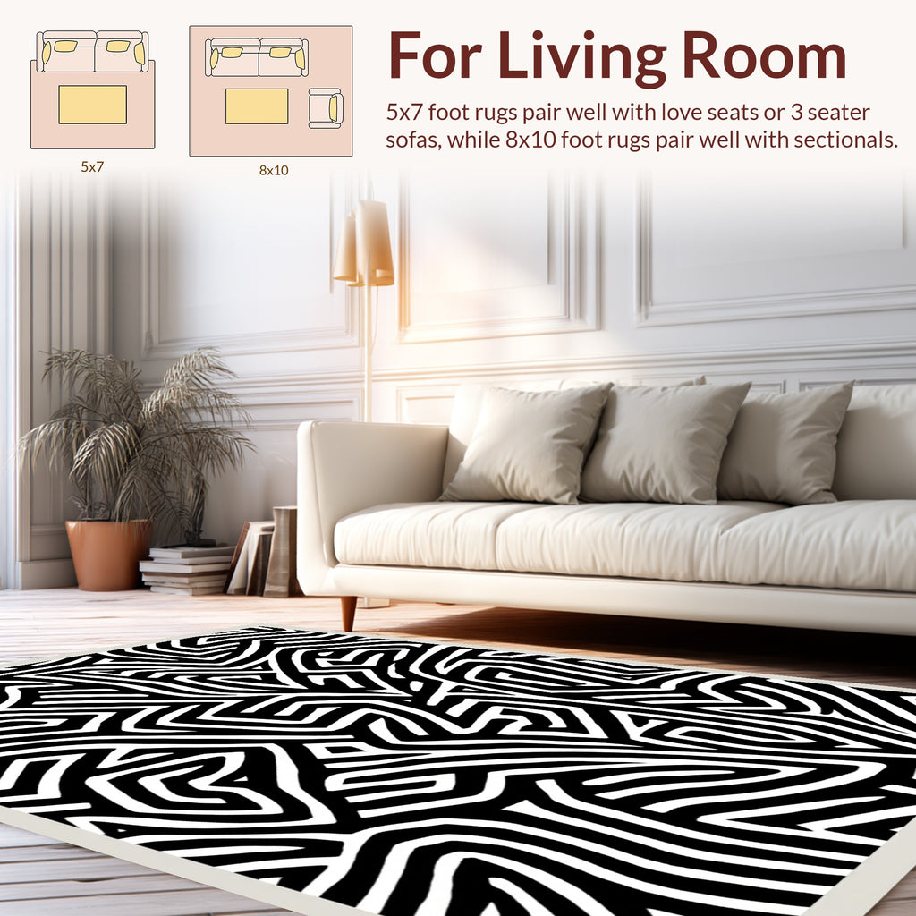 Abstract Black White Maze Pattern Rug