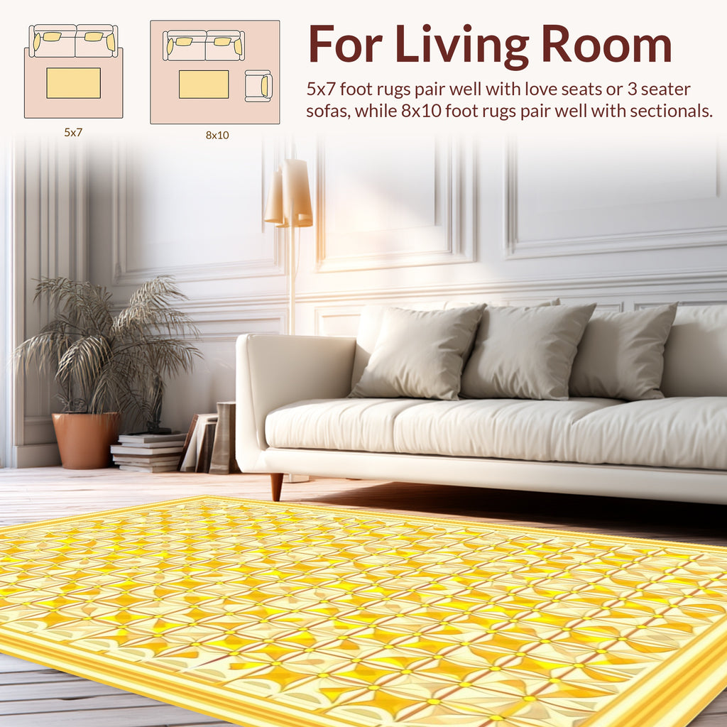 Gold Modern Geometric Patterned Rug