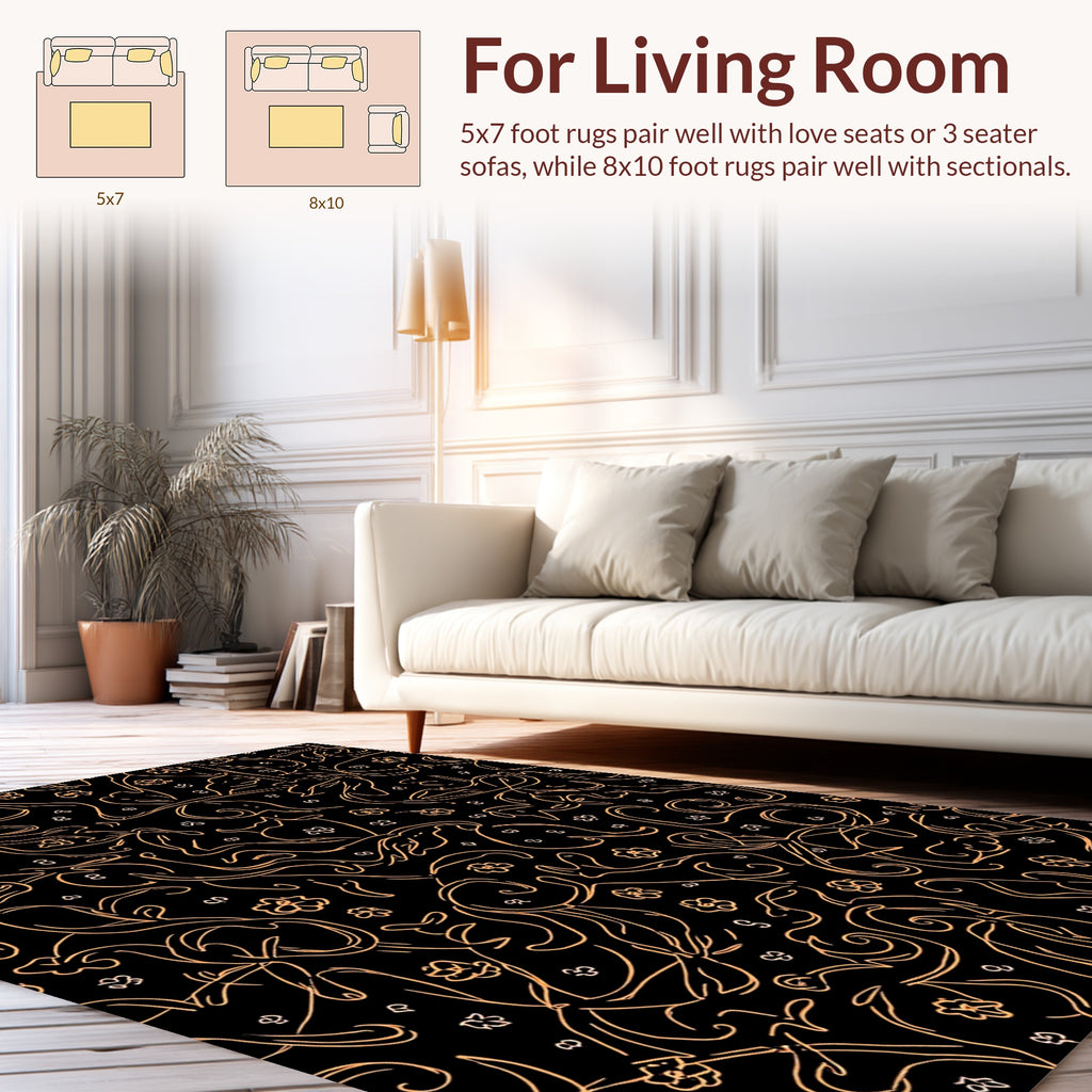 Dark Orange Outline Abstract Floral Patterns Rug