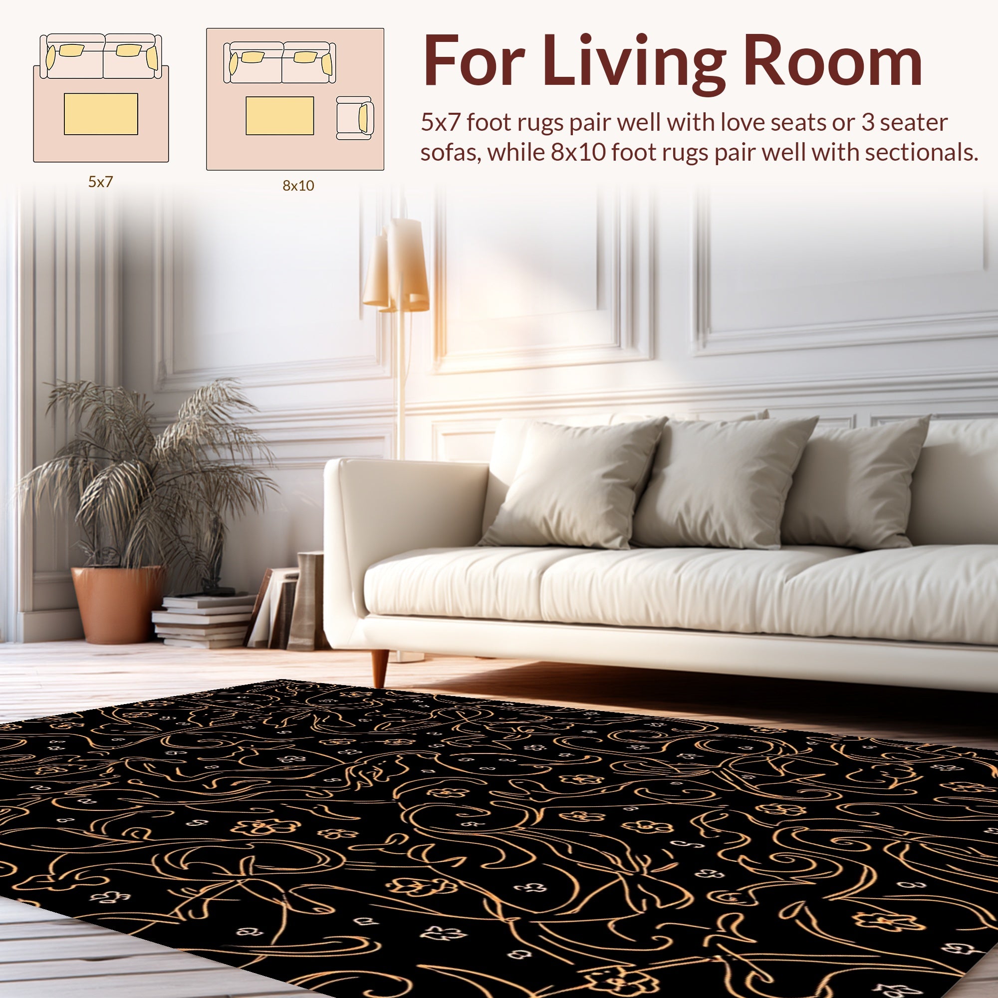 Dark Orange Outline Abstract Floral Patterns Rug