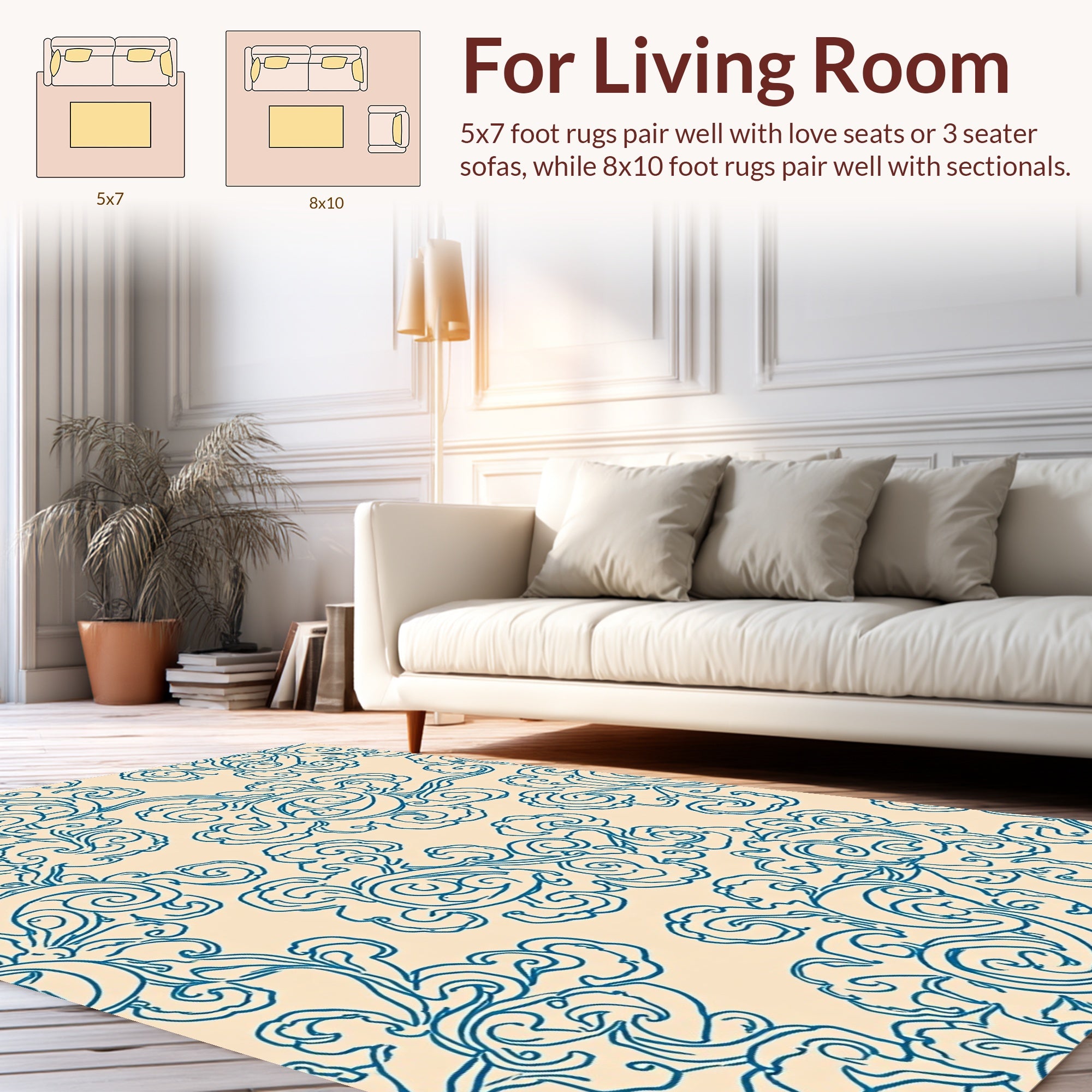 Elegant Blue Swirl Cloud Pattern Rug