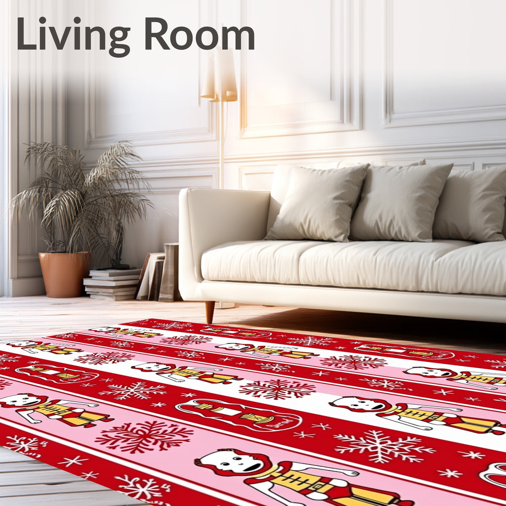 Red White Soldier Snowflake Stripe Rug