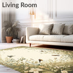 Enchanted Meadow Bird Floral Scene Rug