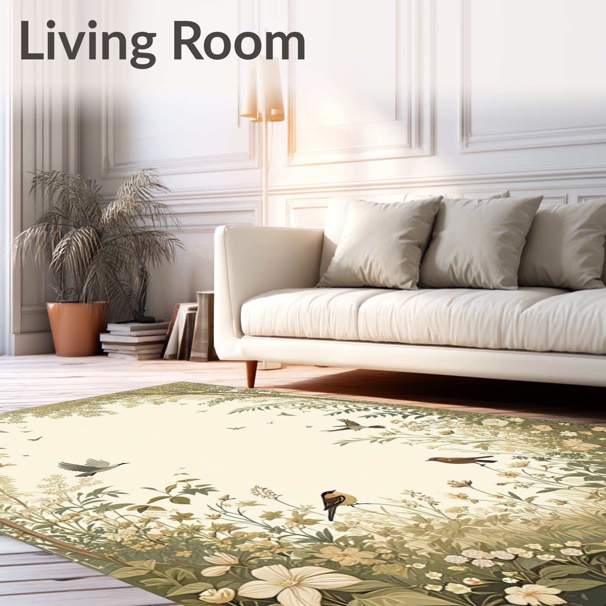 Enchanted Meadow Bird Floral Scene Rug