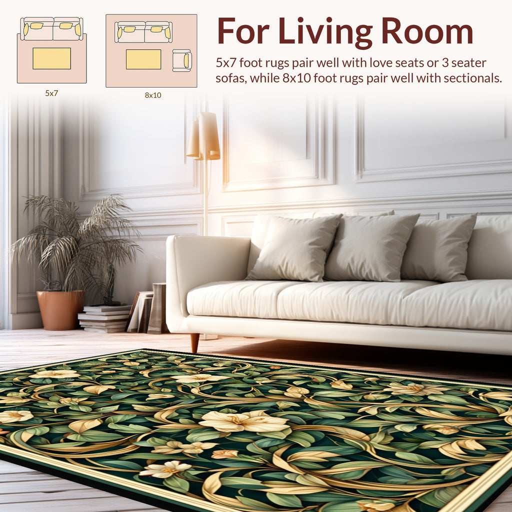 Dark Floral Vine Pattern Rug