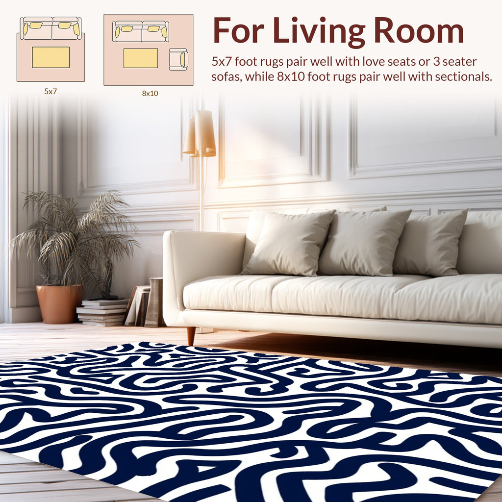 Abstract Navy Swirl Pattern Rug