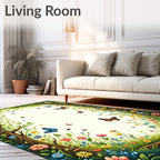 Enchanted Meadow Butterfly Floral Vine Pattern Rug
