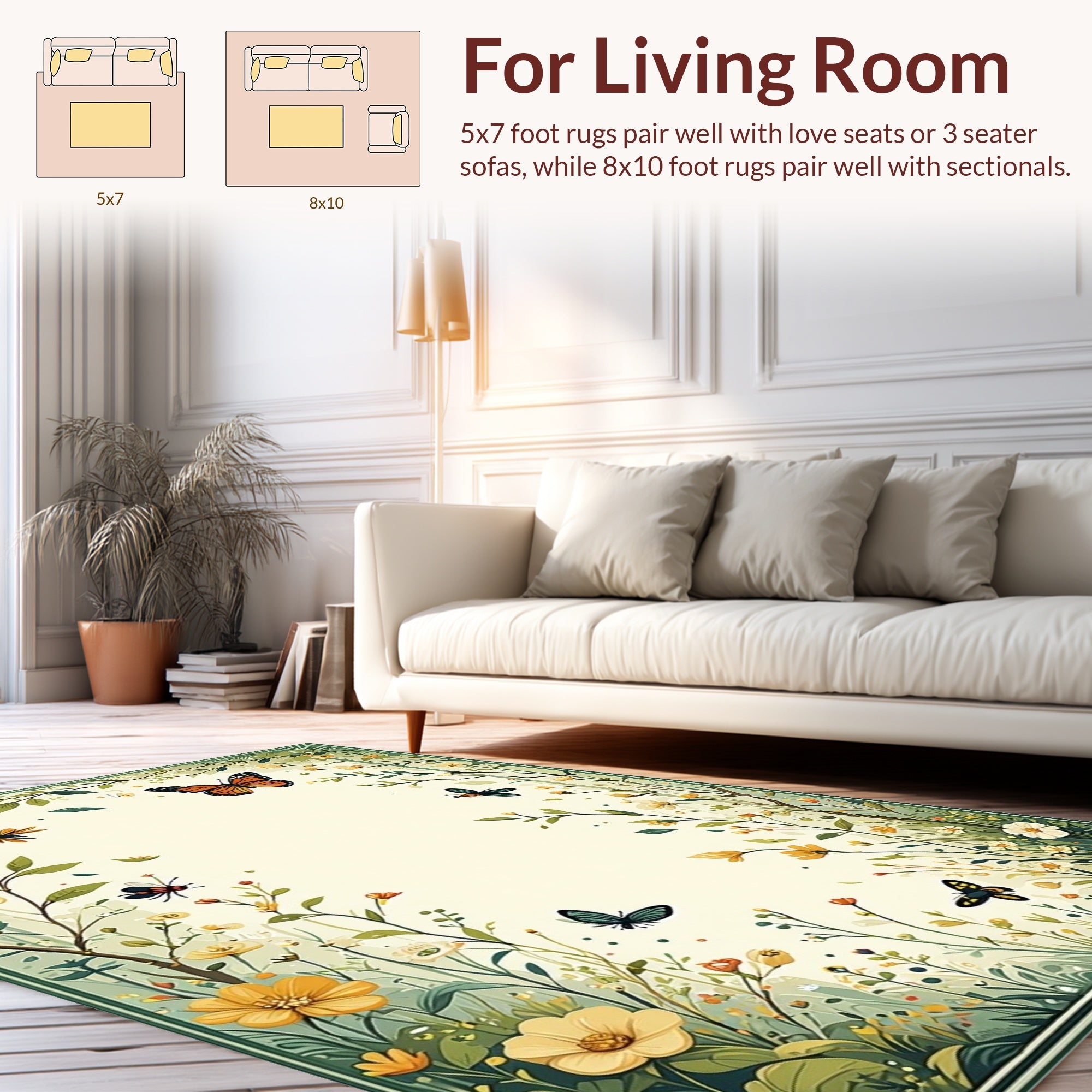 Whimsical Floral and Butterfly Garden Design Rug