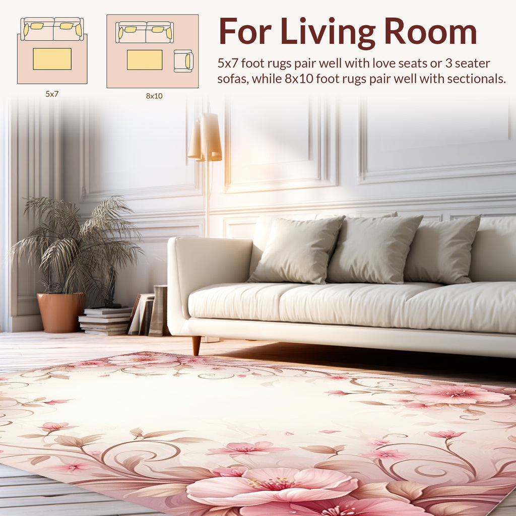 Soft Pink Floral Vine Design Rug