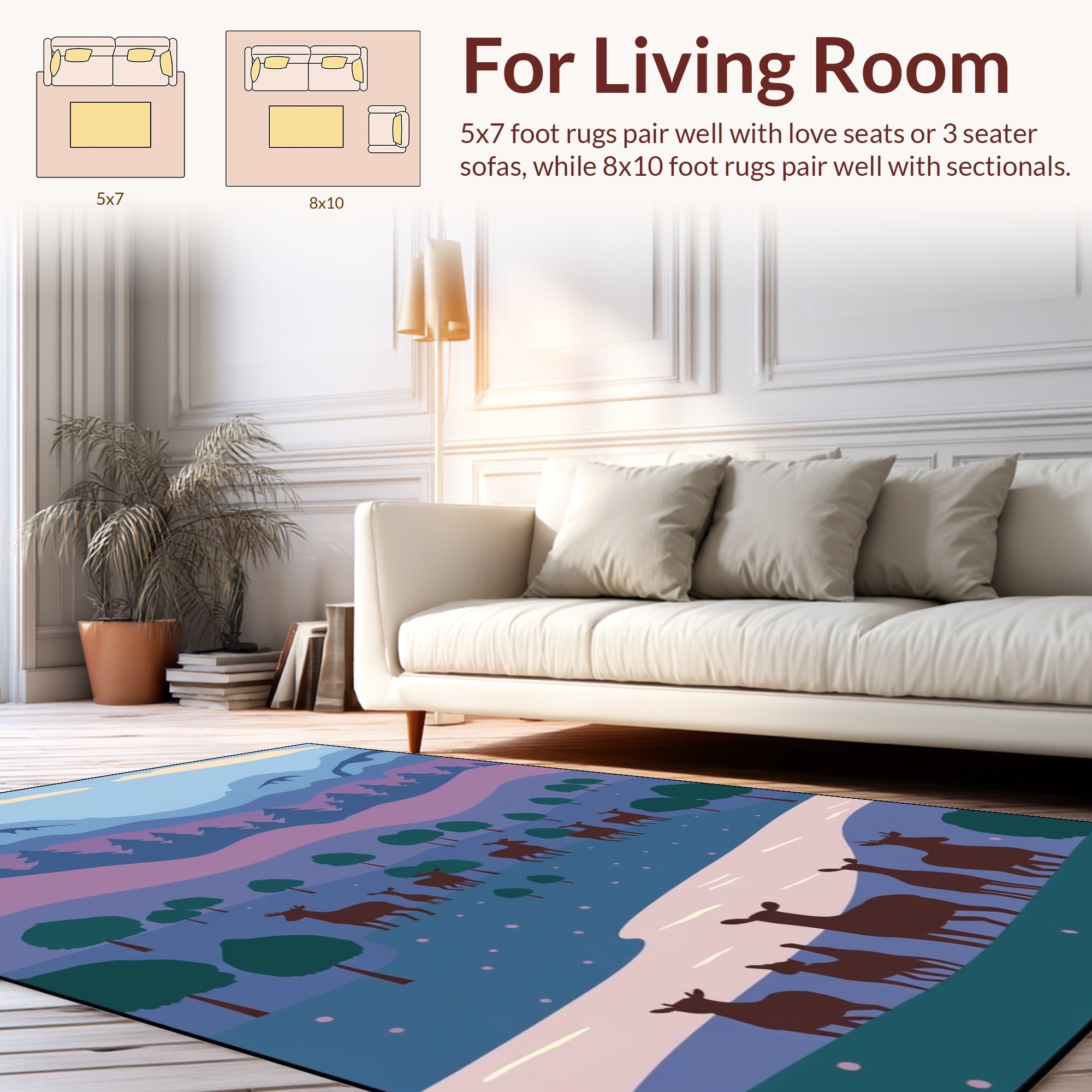 Serene Deer Mountain Landscape Rug