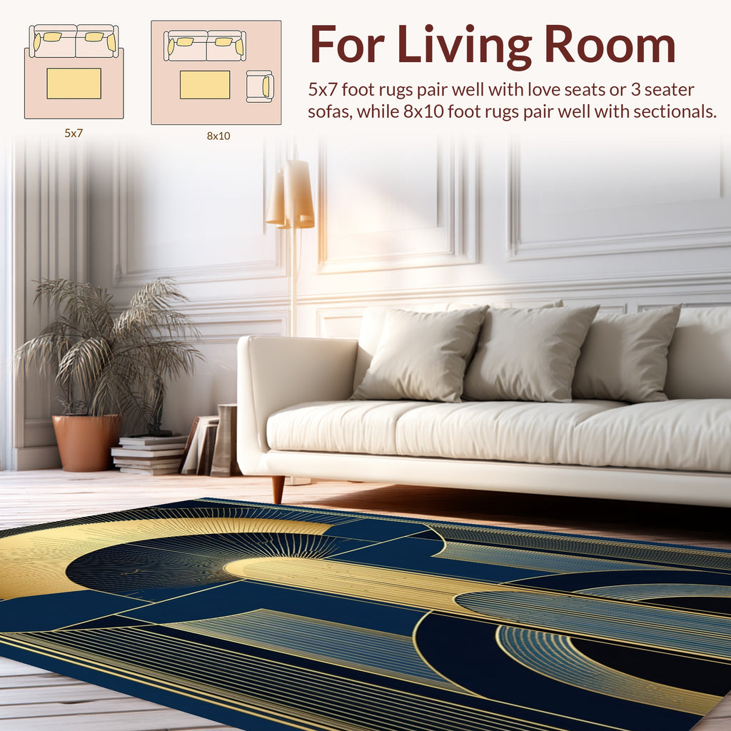 Elegant Gold Sunburst Geometric Design Rug