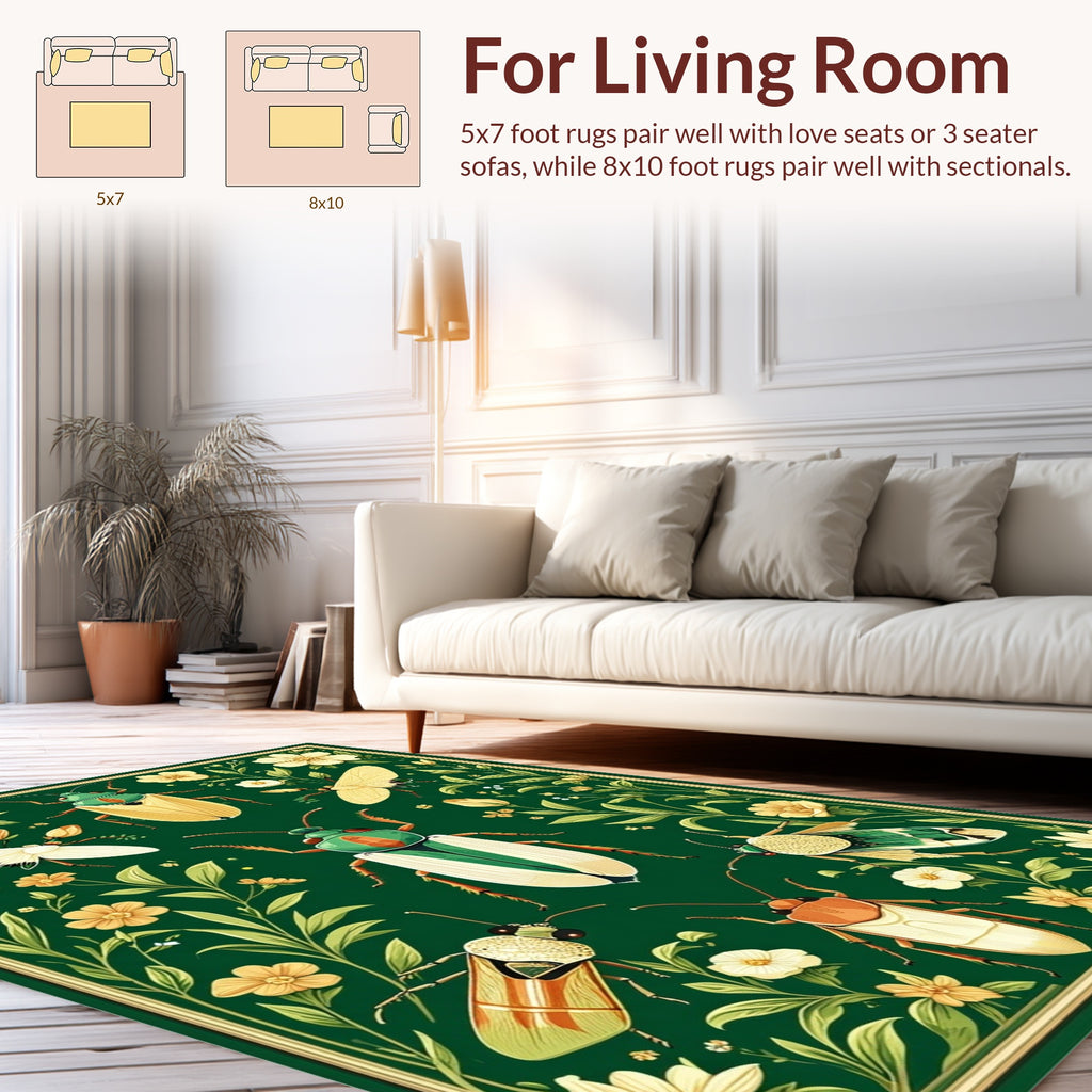 Vintage Insects Floral Botanical Pattern Rug