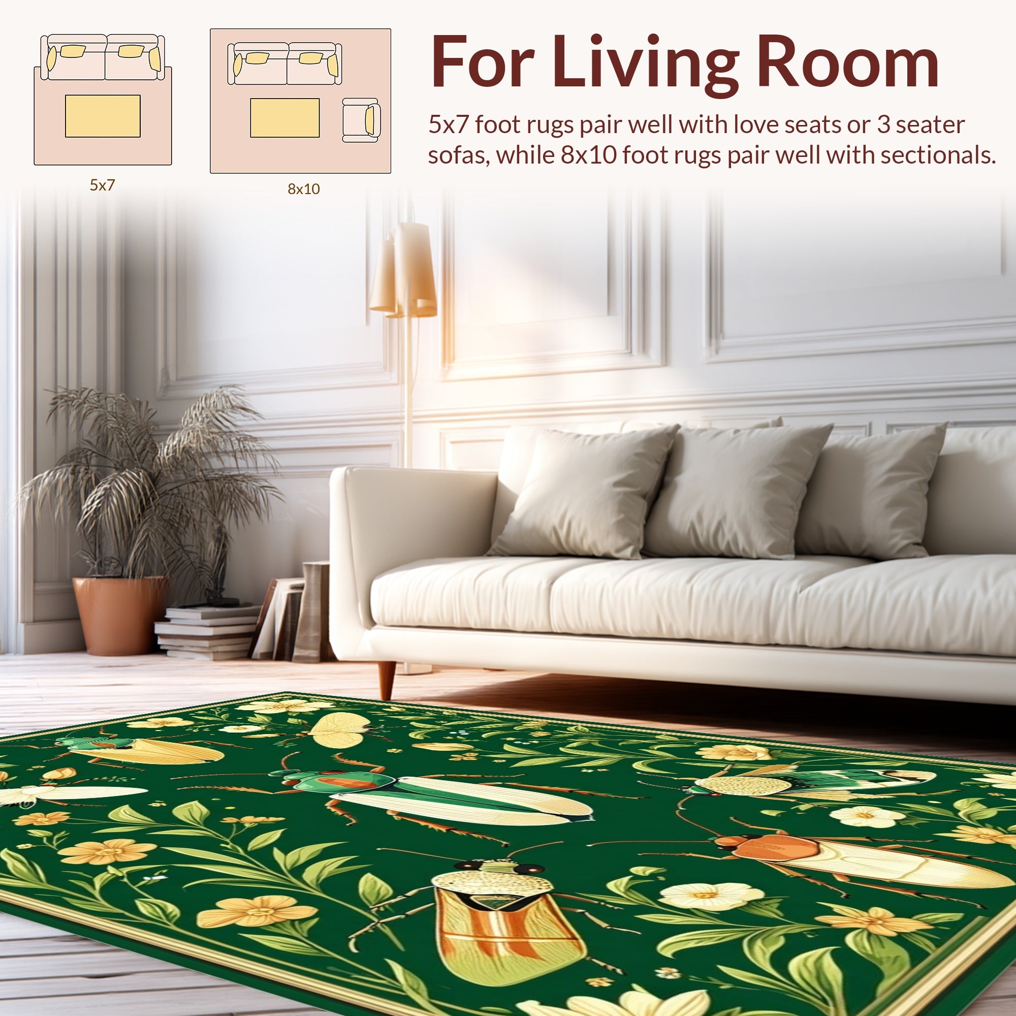 Vintage Insects Floral Botanical Pattern Rug