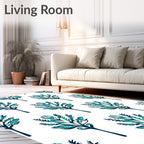 Teal Cream Navy Floral Fountain Rug