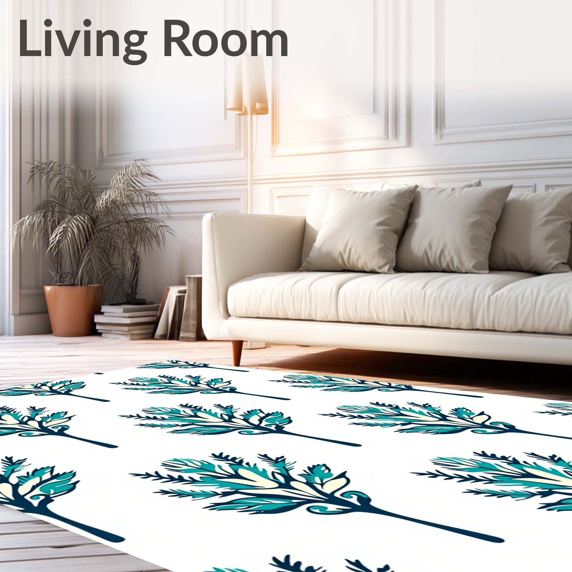 Teal Cream Navy Floral Fountain Rug
