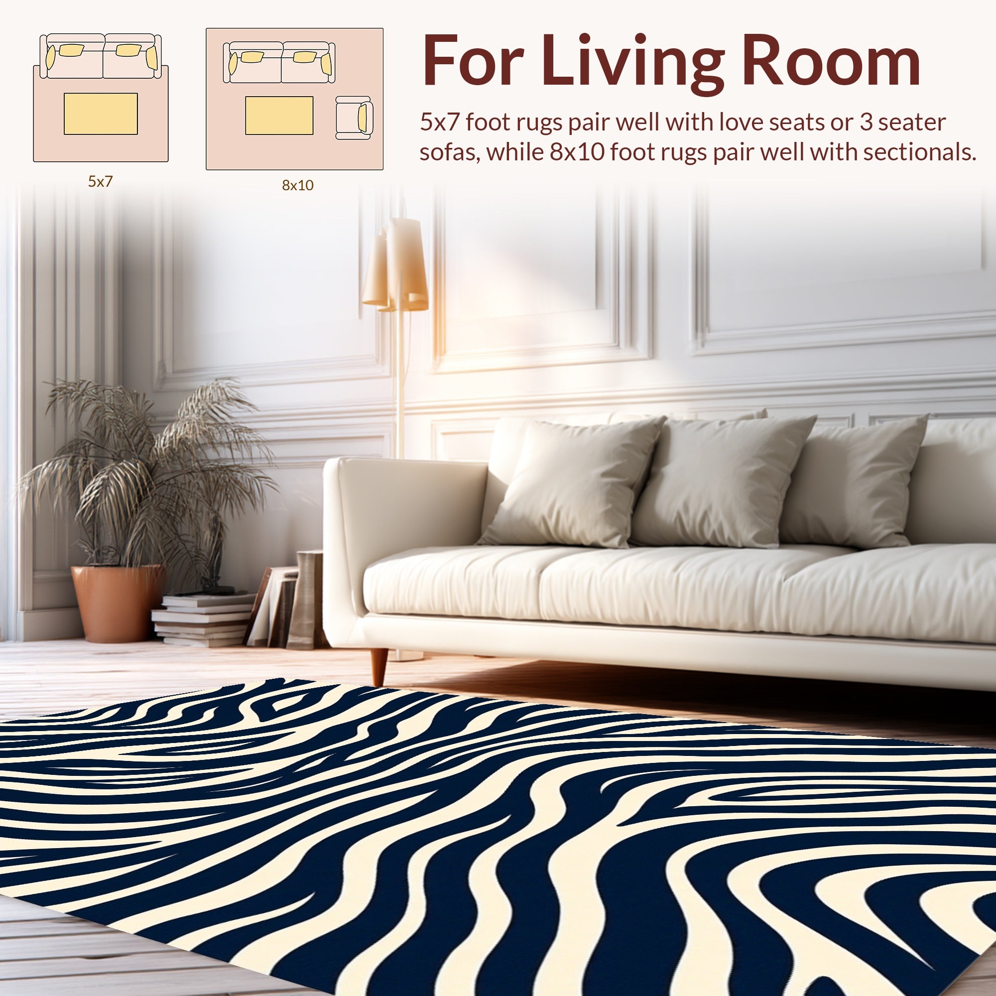 Dark Blue Zebra Style Pattern Rug
