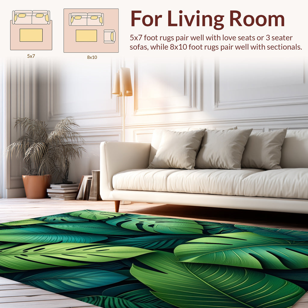 Verdant Tropical Leaf Pattern Rug
