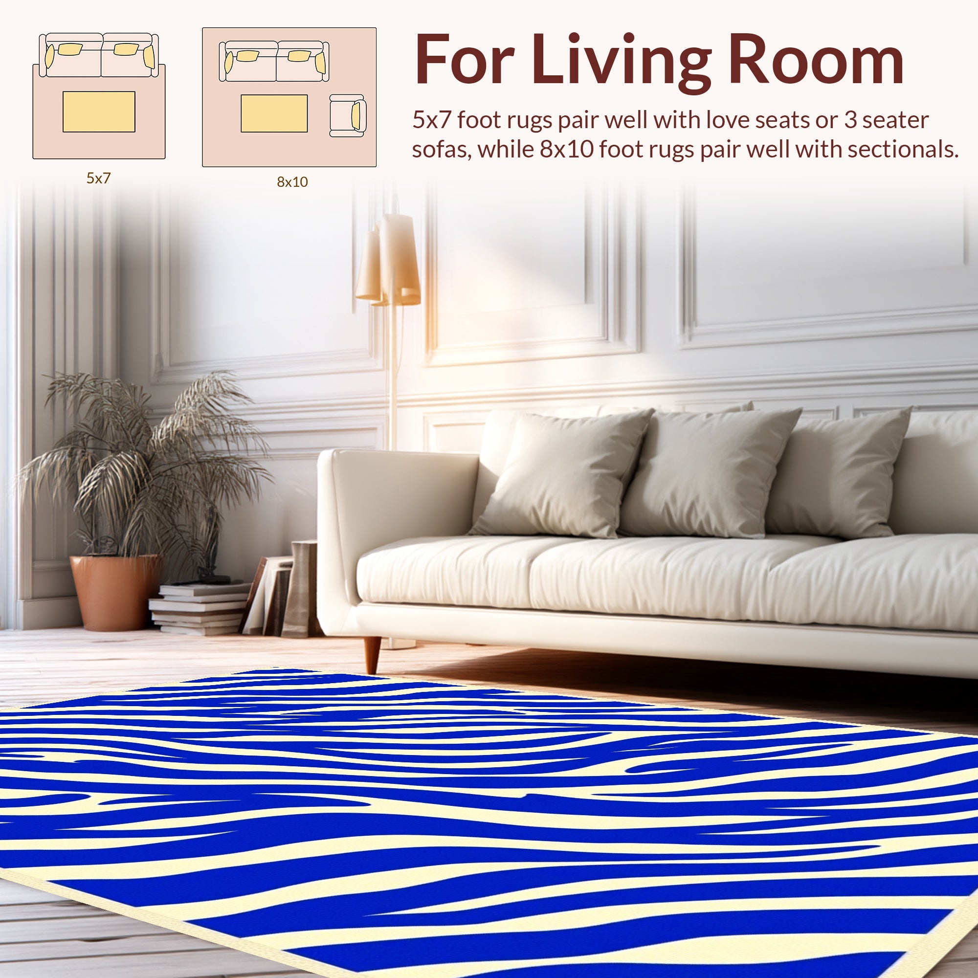 Bold Blue Cream Abstract Stripes Rug
