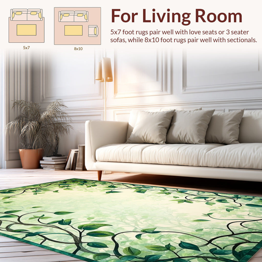 Whimsical Vine Botanical Green Border Rug