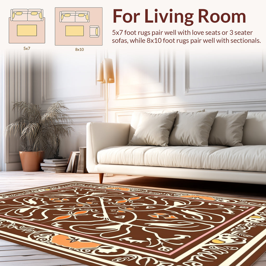 Ornate Animal Symmetry Brown Style Rug