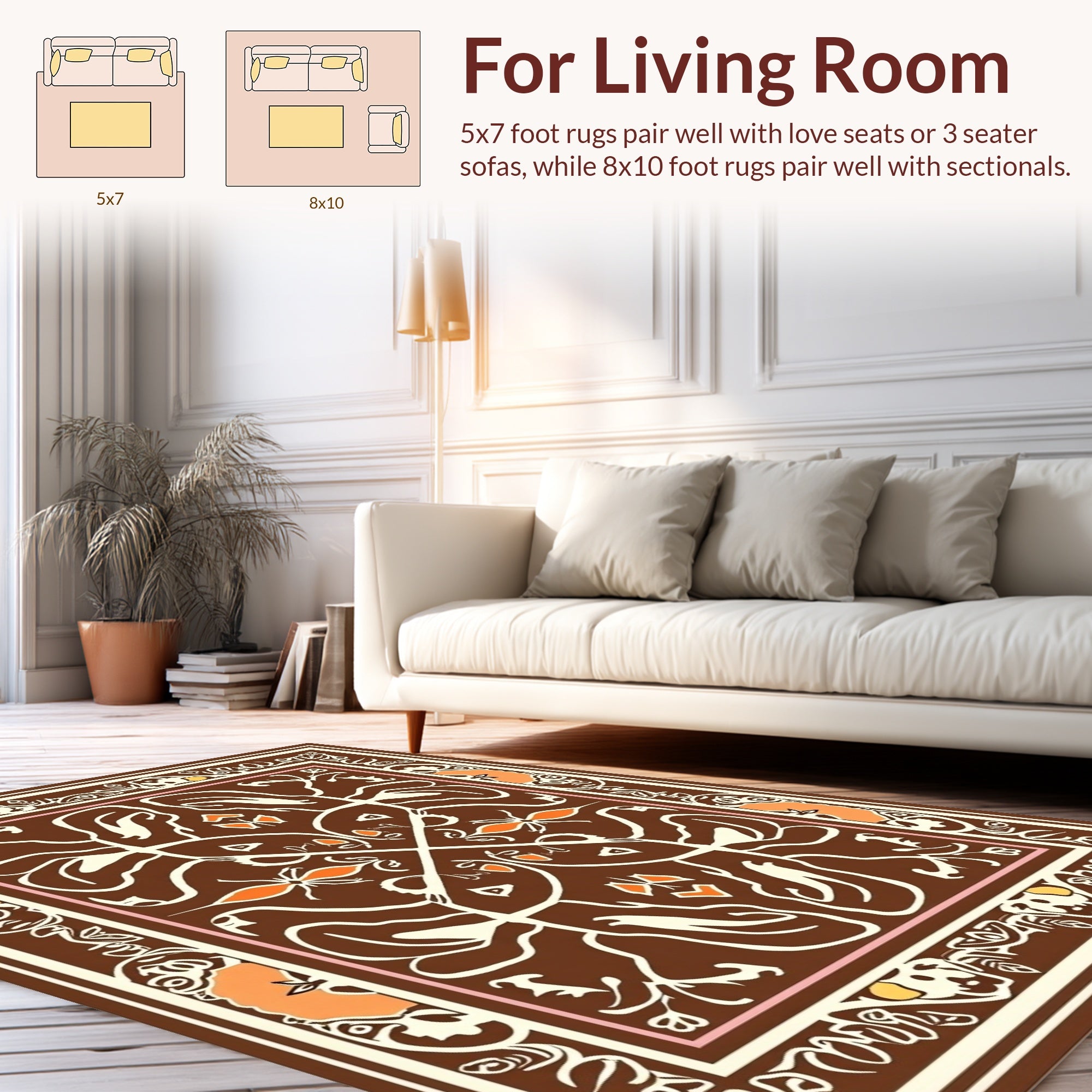 Ornate Animal Symmetry Brown Style Rug