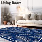 Deep Blue Feathery Leaf Medallion Rug
