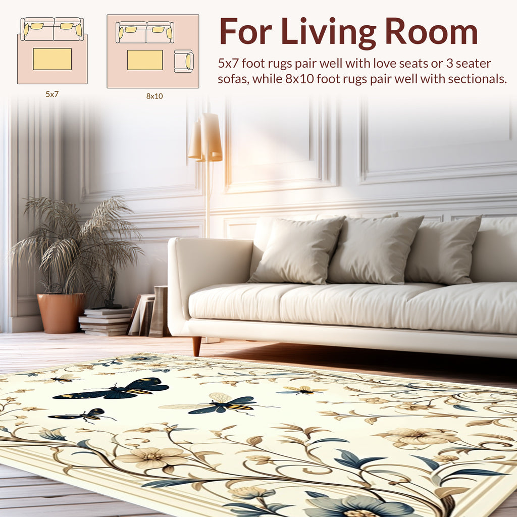 Elegant Floral Insect Scrollwork Design Rug