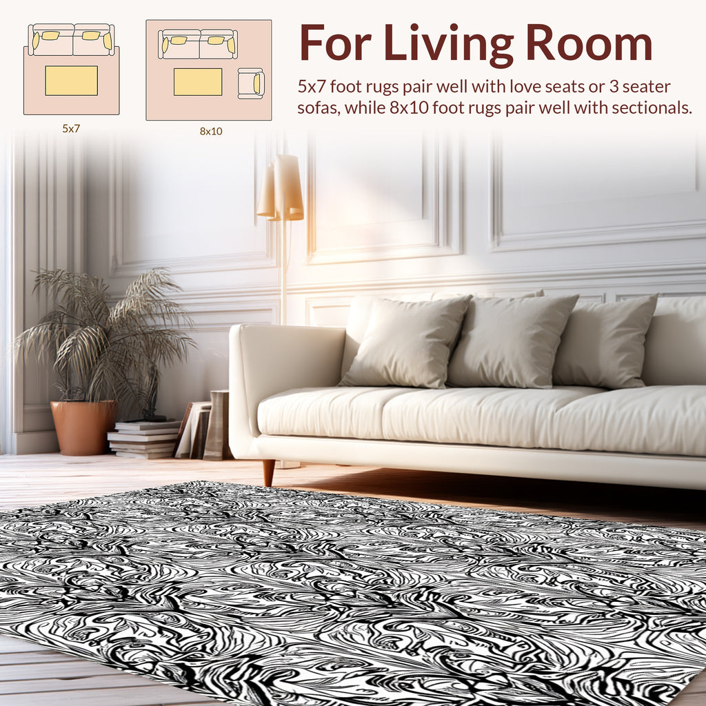Intricate Line Art Floral Pattern Design Rug