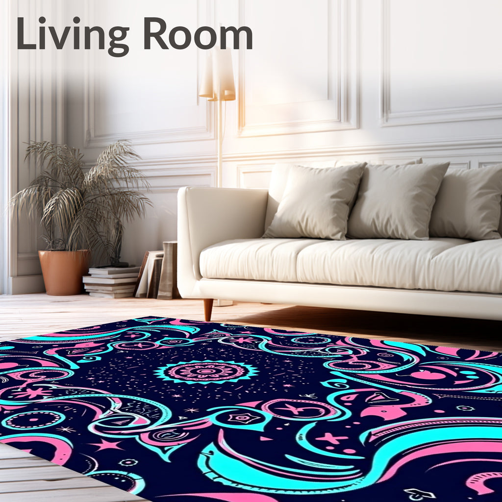 Whimsical Pink Teal Starburst Medallion Rug
