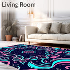 Whimsical Pink Teal Starburst Medallion Rug