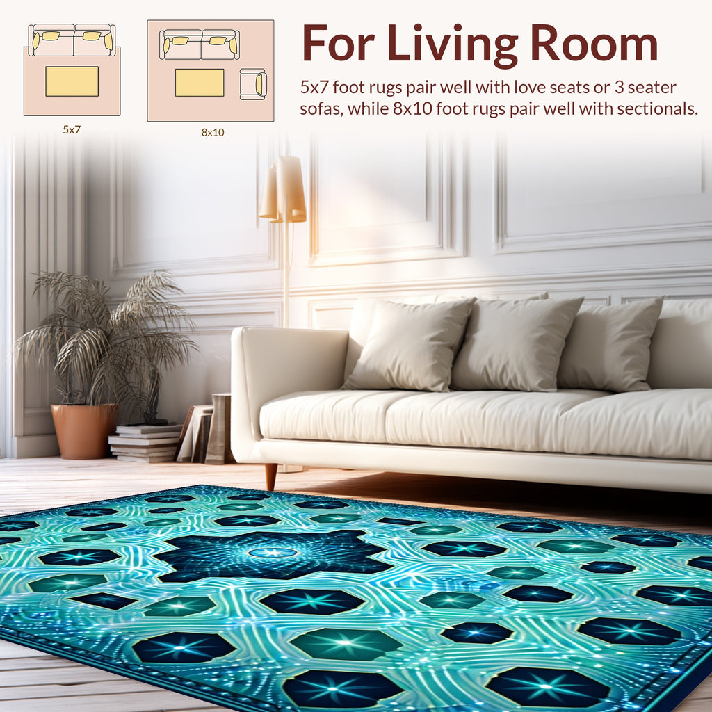 Abstract Geometric Starburst Blue Rug