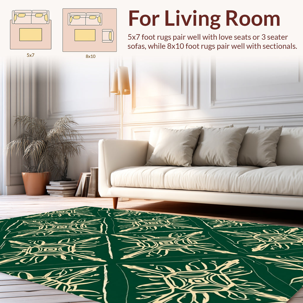 Vintage Green Cream Ornamental Design Rug
