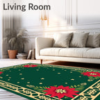 Festive Red Poinsettia Green Starry Rug