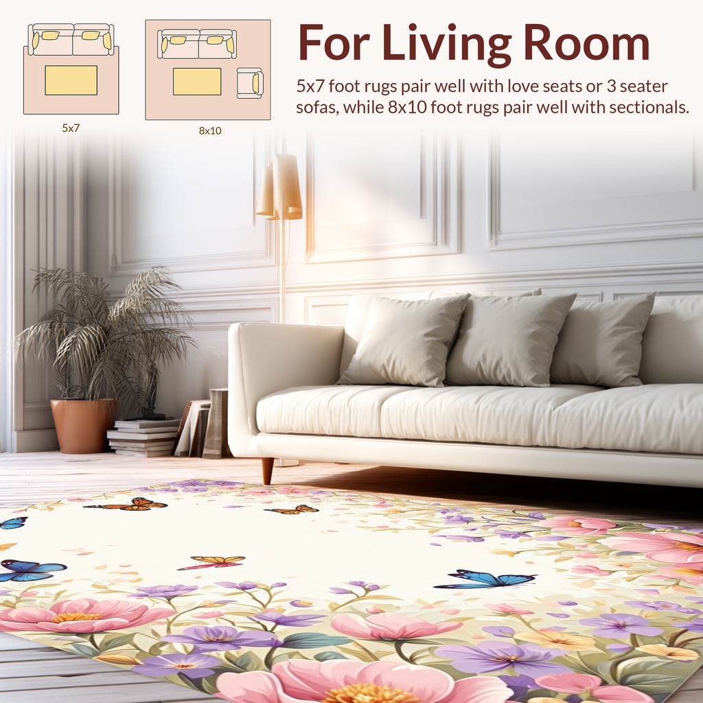 Whimsical Butterflies And Floral Meadow Rug