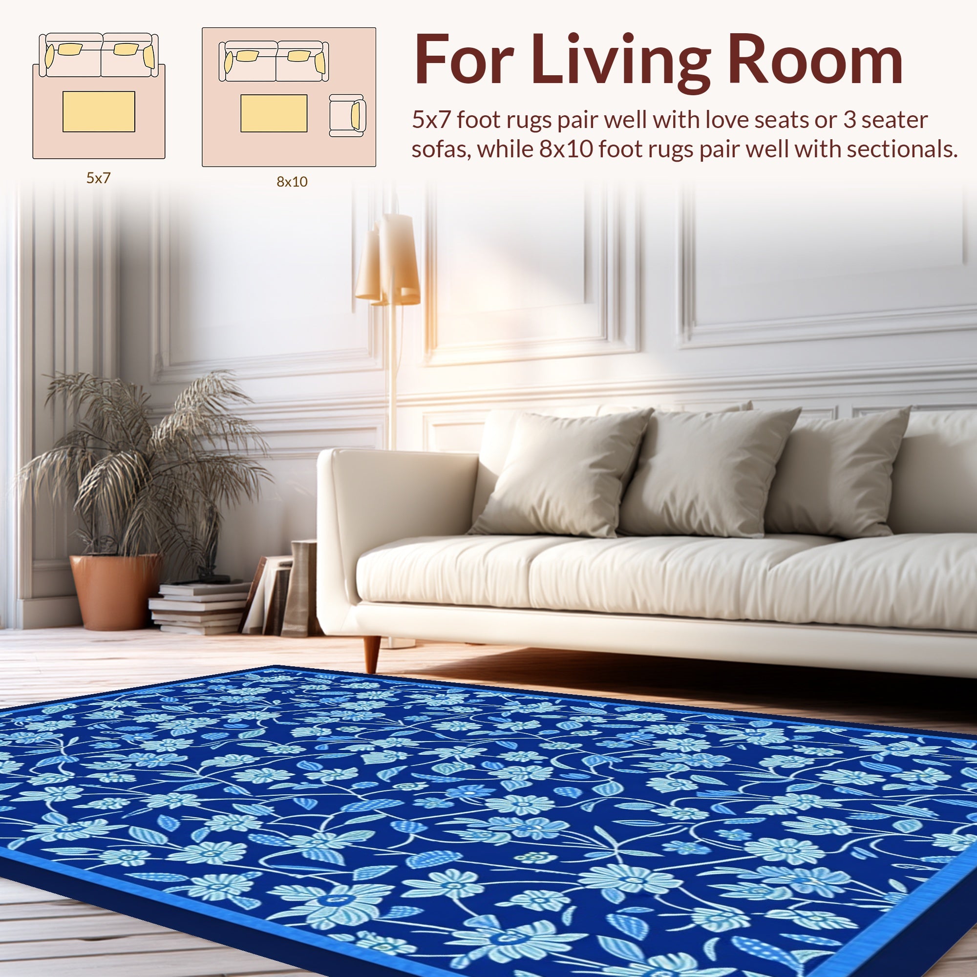 Blue Floral Vine Pattern Rug