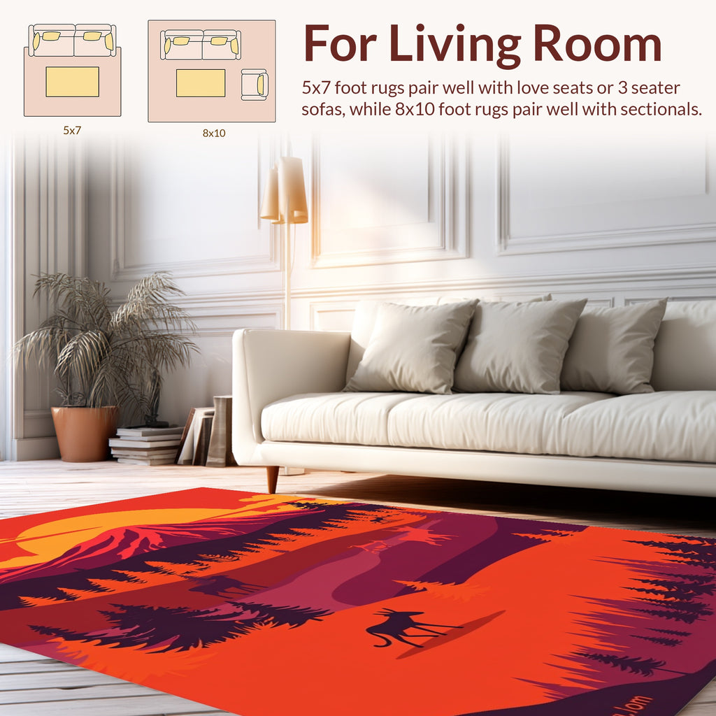Sunset Mountain Wildlife Scenic Landscape Rug