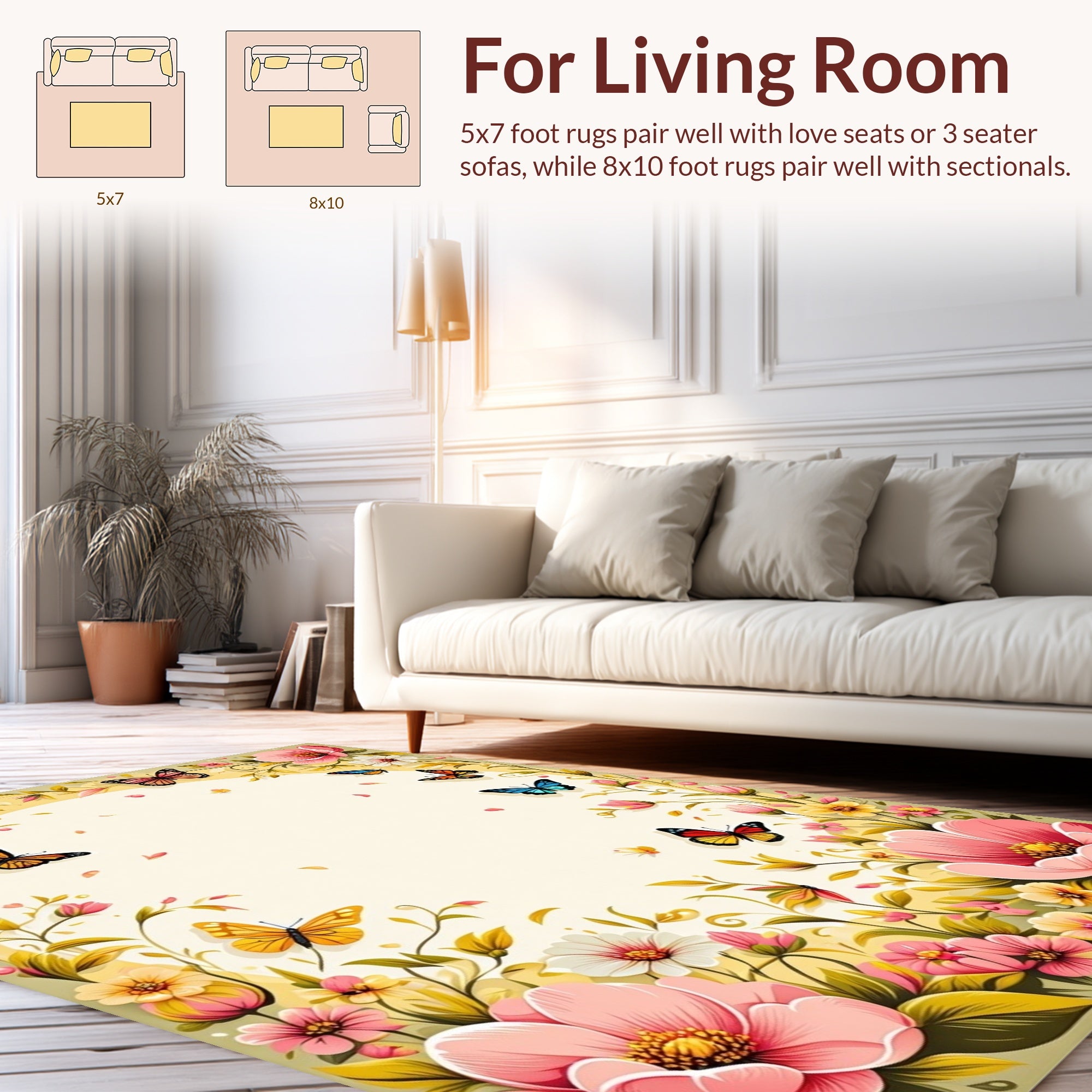 Floral Butterflies And Blossoms Design Rug