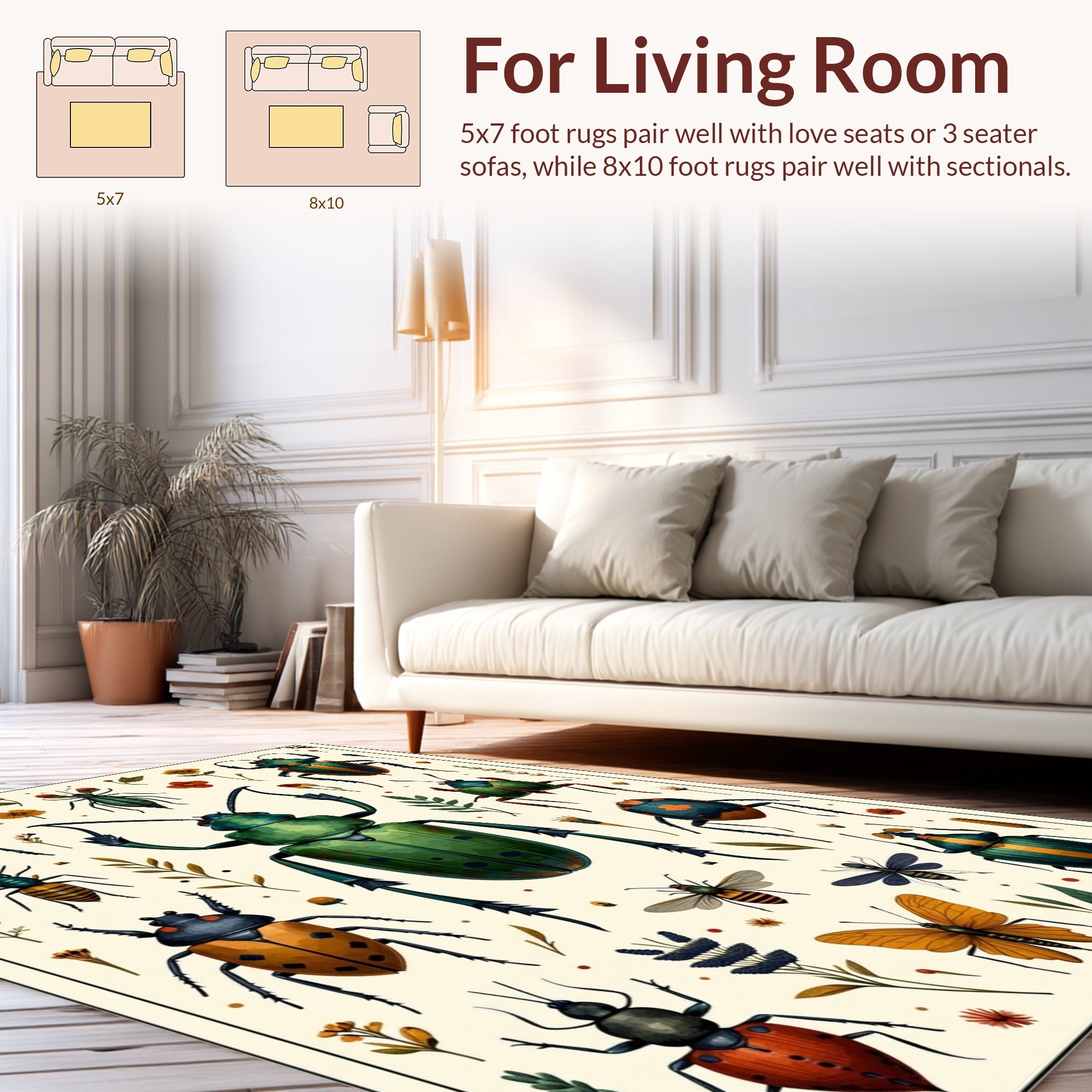 Whimsical Insects Floral Garden Collection Rug