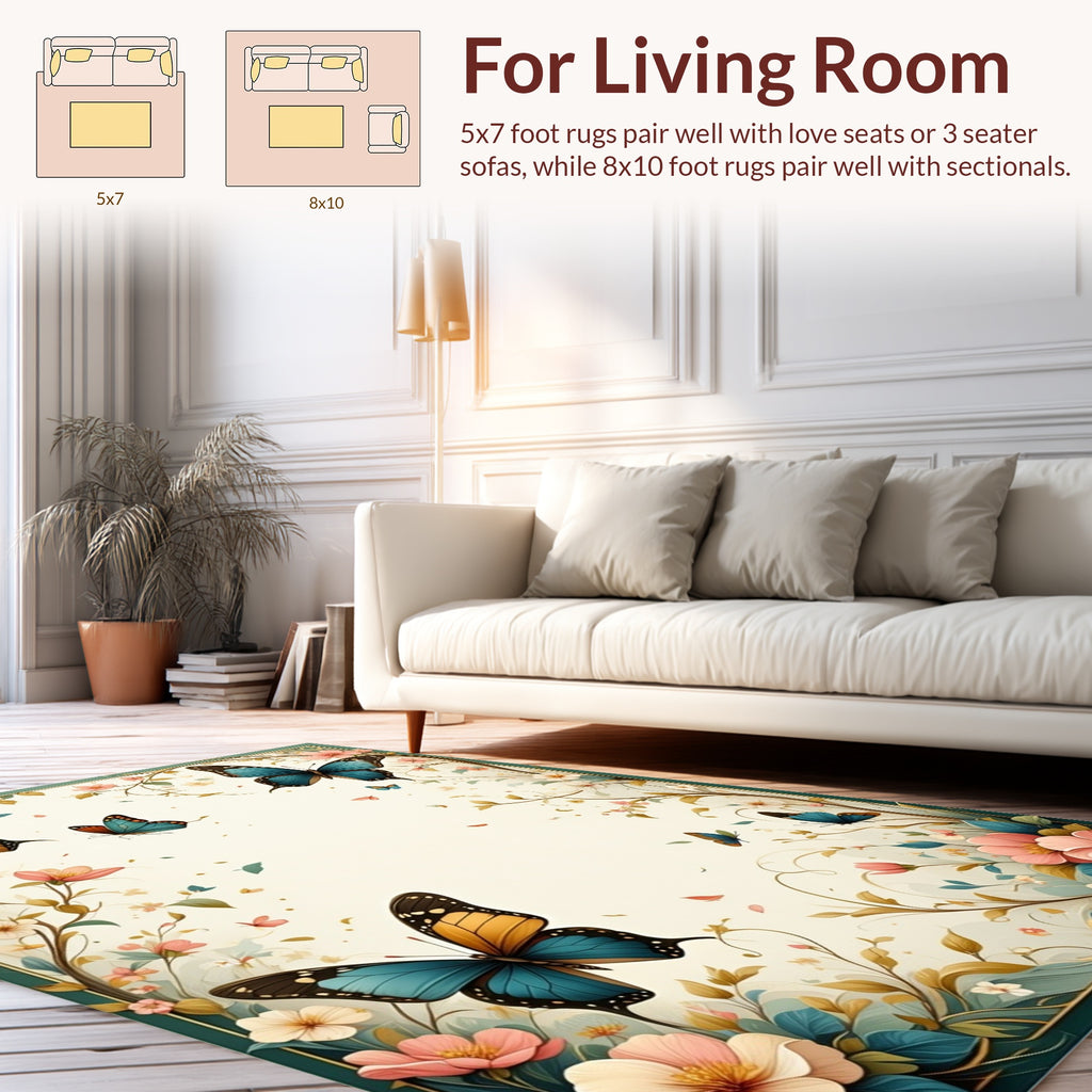 Floral Butterfly Garden Scene Rug