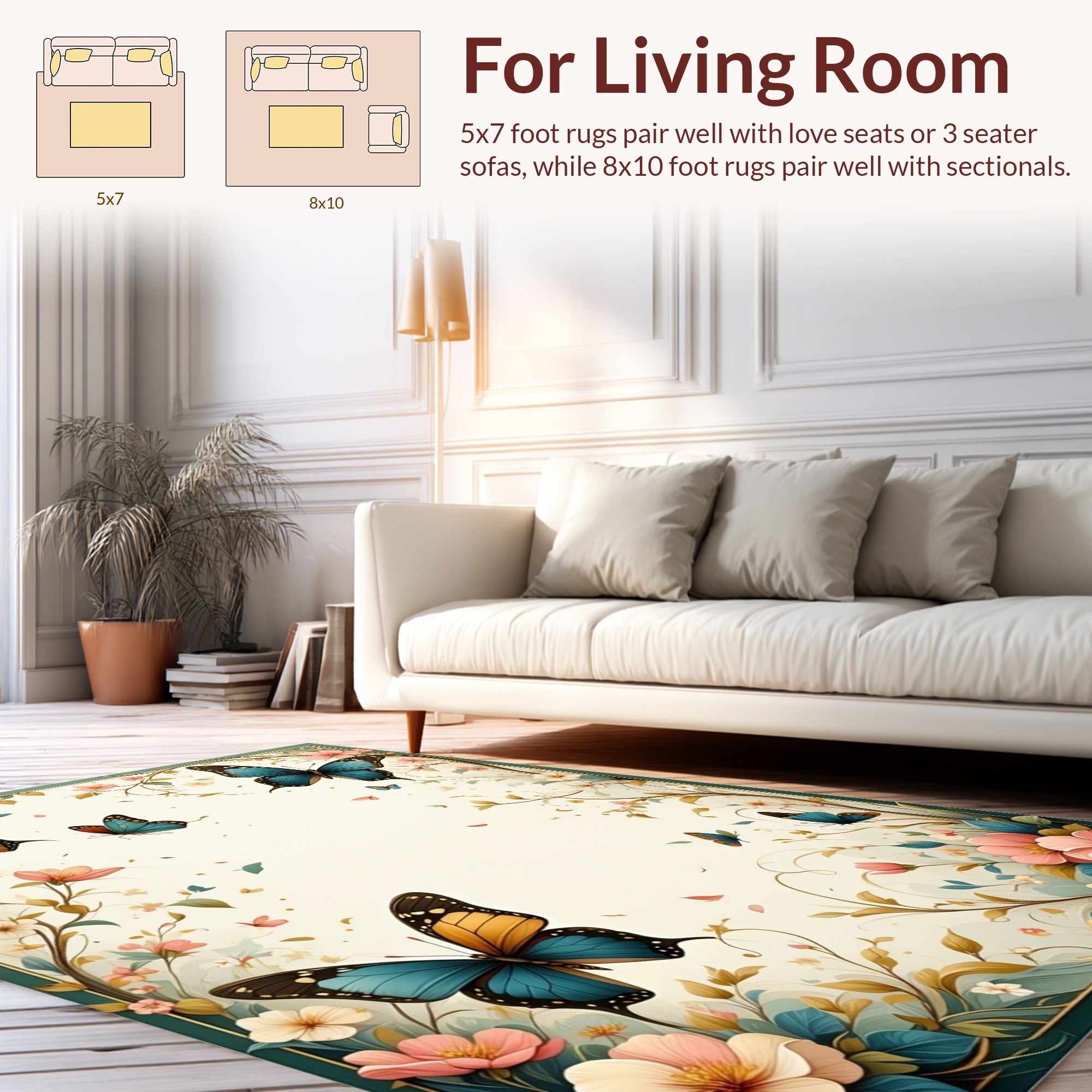 Floral Butterfly Garden Scene Rug