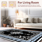 Black Floral Motif With Light Blue Accents Rug