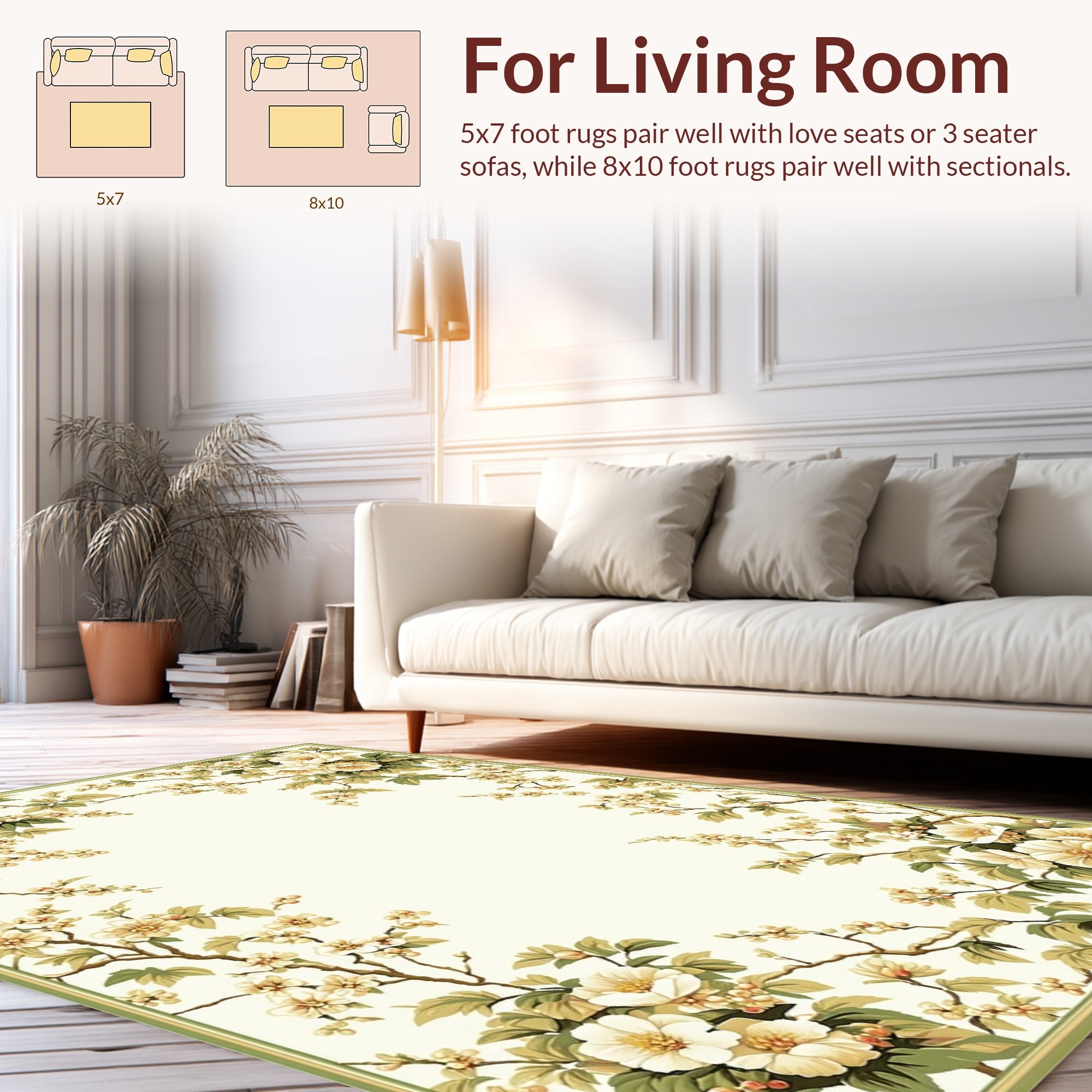Cream Floral Branch Garden Pattern Rug