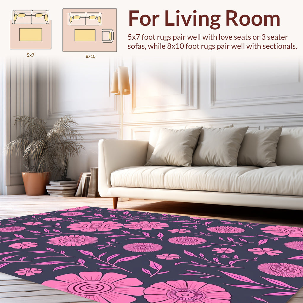 Pink Floral Botanical Nature Design Rug