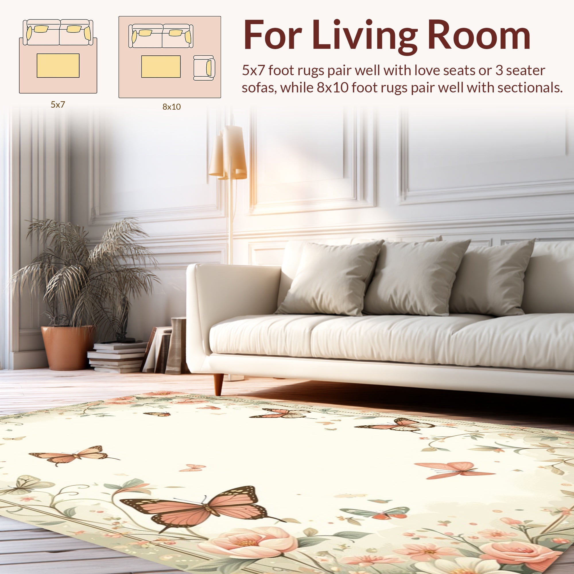 Whimsical Butterflies Floral Garden Design Rug