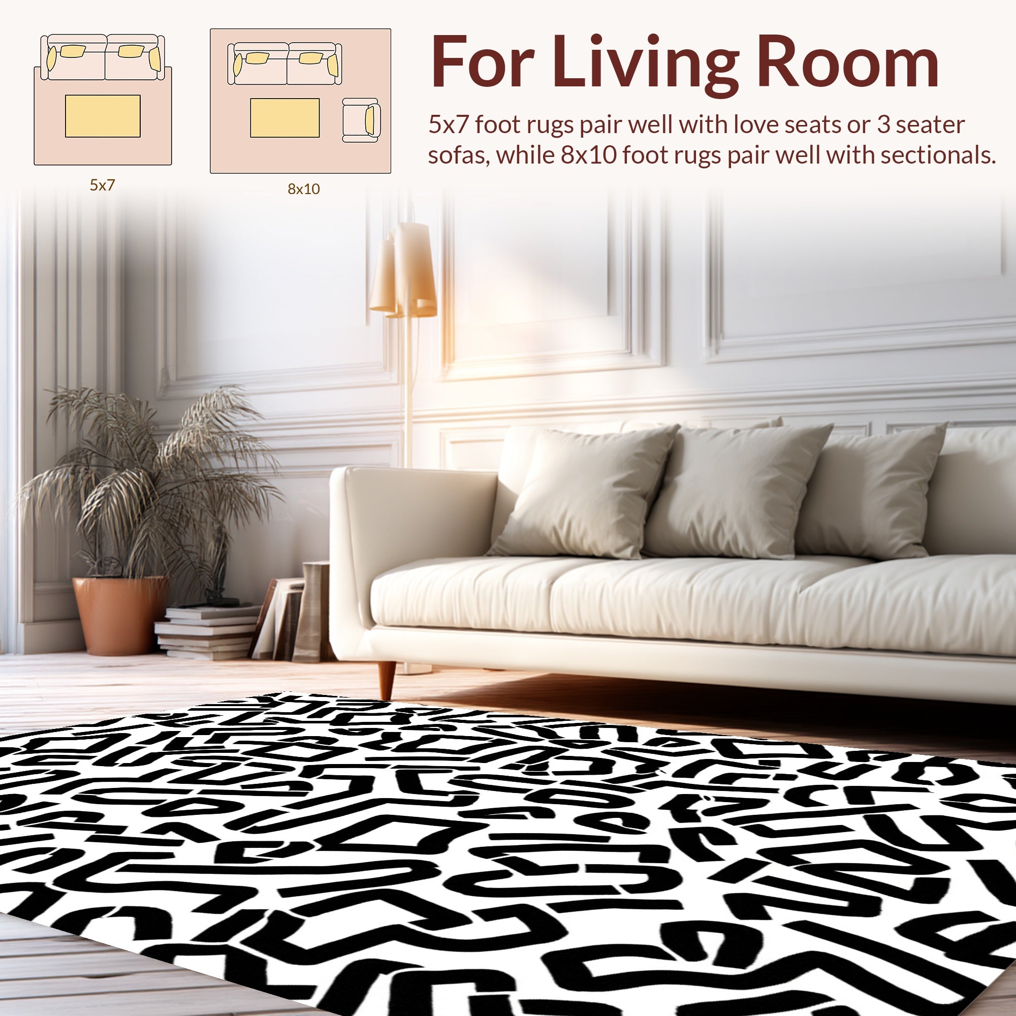 Abstract Black Geometric Pattern Rug
