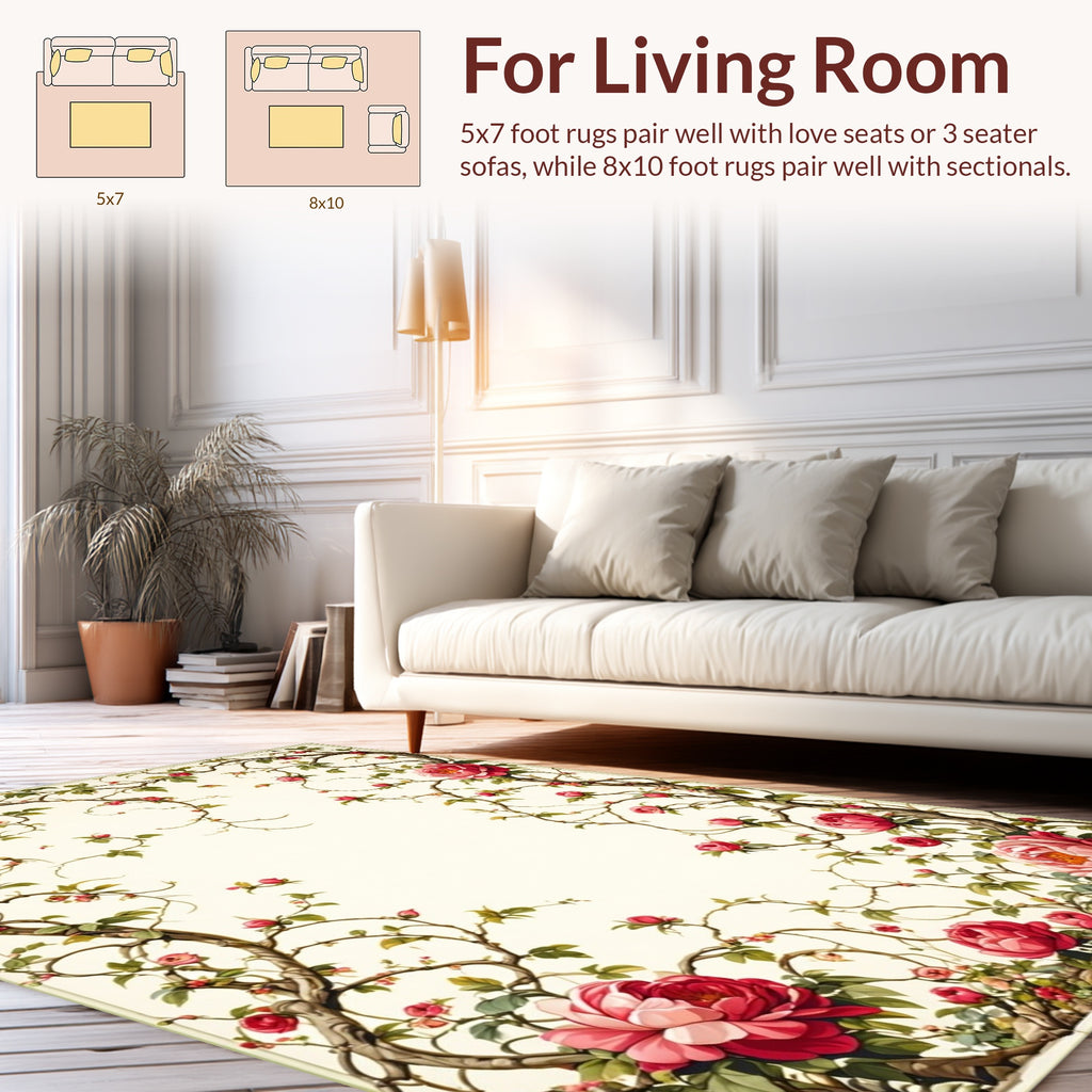 Vintage Peony Vine Floral Pattern Rug
