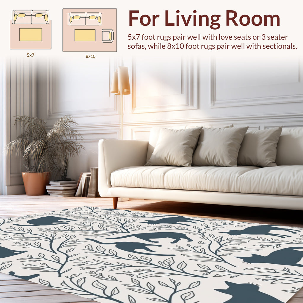 Whimsical Cats And Branches Pattern Rug