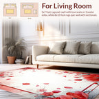 Vivid Red Floral Branch Pattern Rug