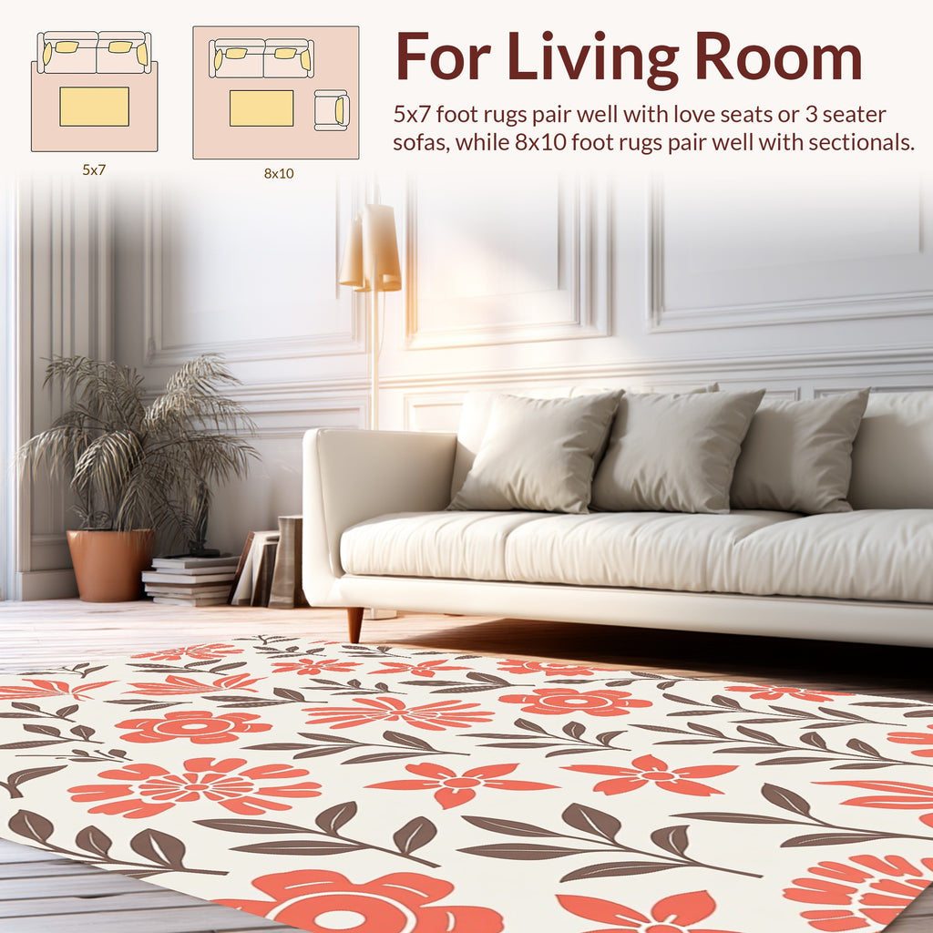 Coral Floral Leaf Pattern Rug